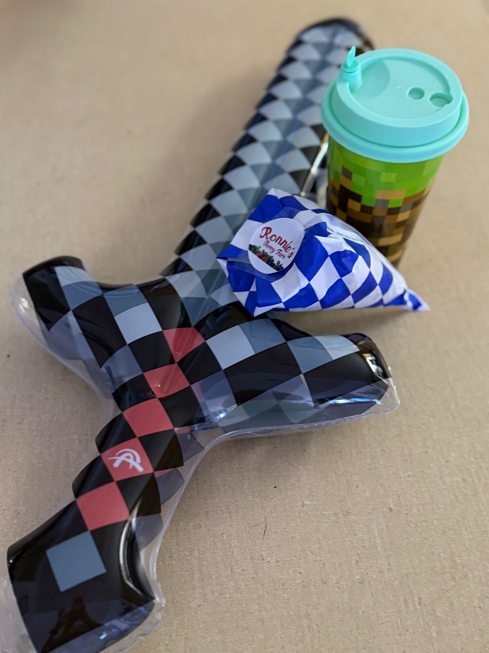 Minecraft Experience Bundle - inflatable sword, lemonade cup, and pralines